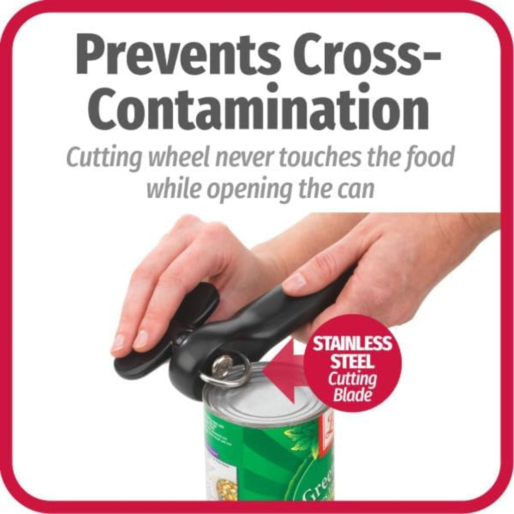 Can Opener, Safe Cut Manual Can Opener, No Sharp Can Edges, Black