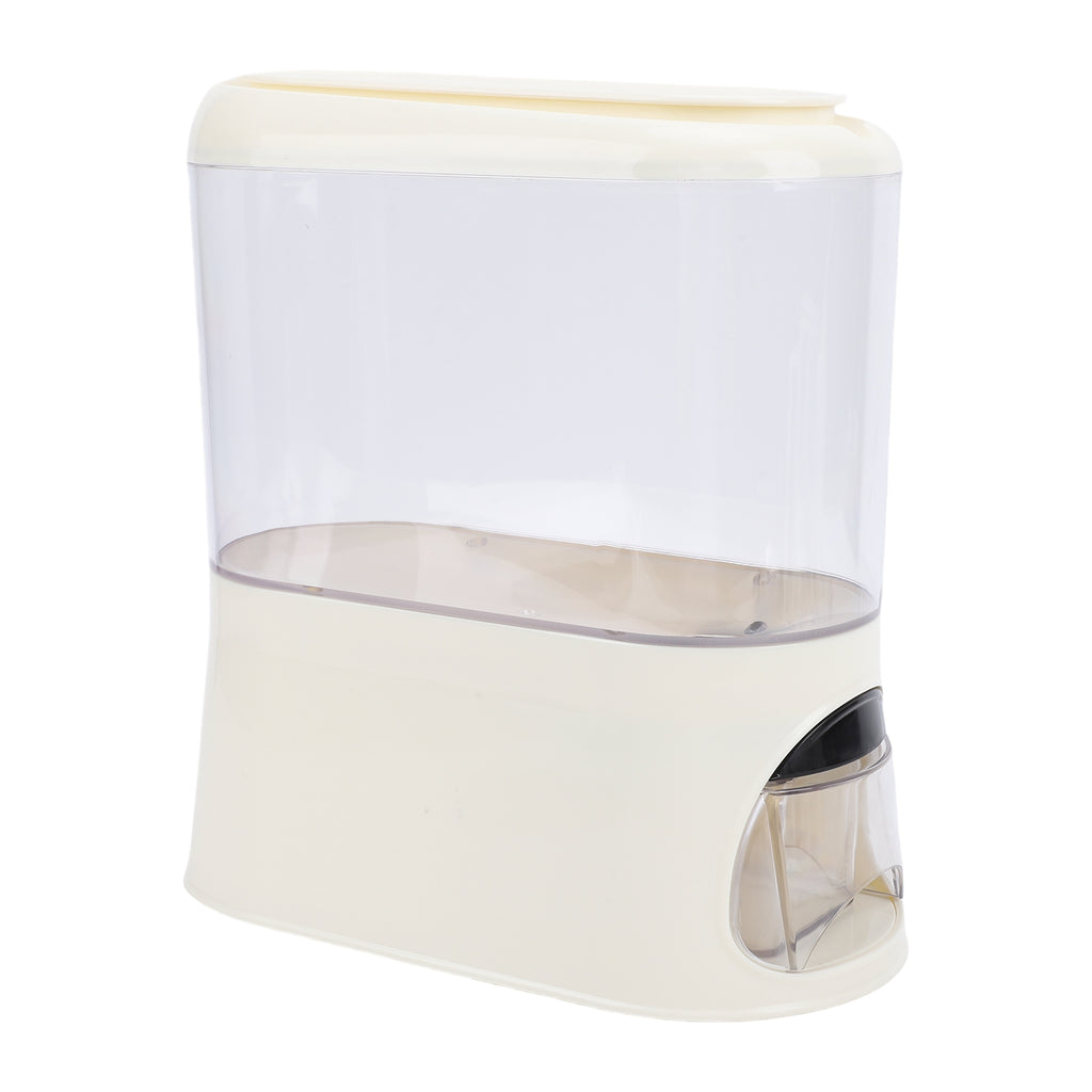 Rice Dispenser with Cup PP Sealed Clear Dry Food Storage Grain Container Bin for Pantry Home Kitchen Organization Cream White