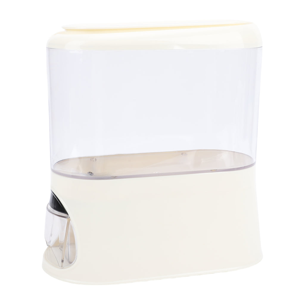 Rice Dispenser with Cup PP Sealed Clear Dry Food Storage Grain Container Bin for Pantry Home Kitchen Organization Cream White
