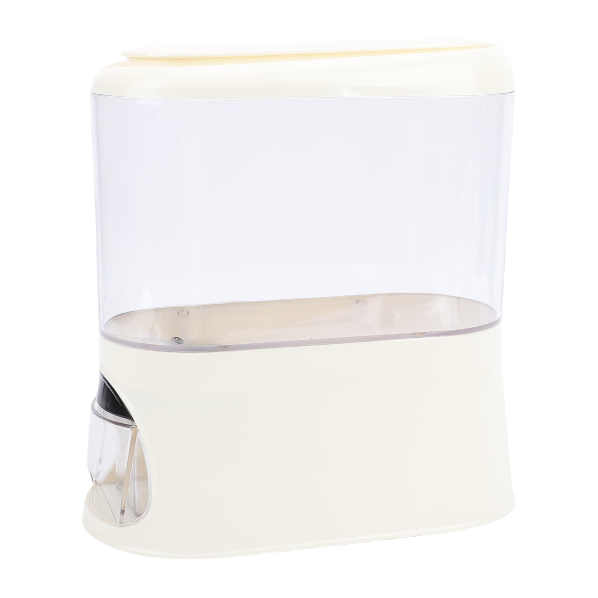 Rice Dispenser with Cup PP Sealed Clear Dry Food Storage Grain Container Bin for Pantry Home Kitchen Organization Cream White