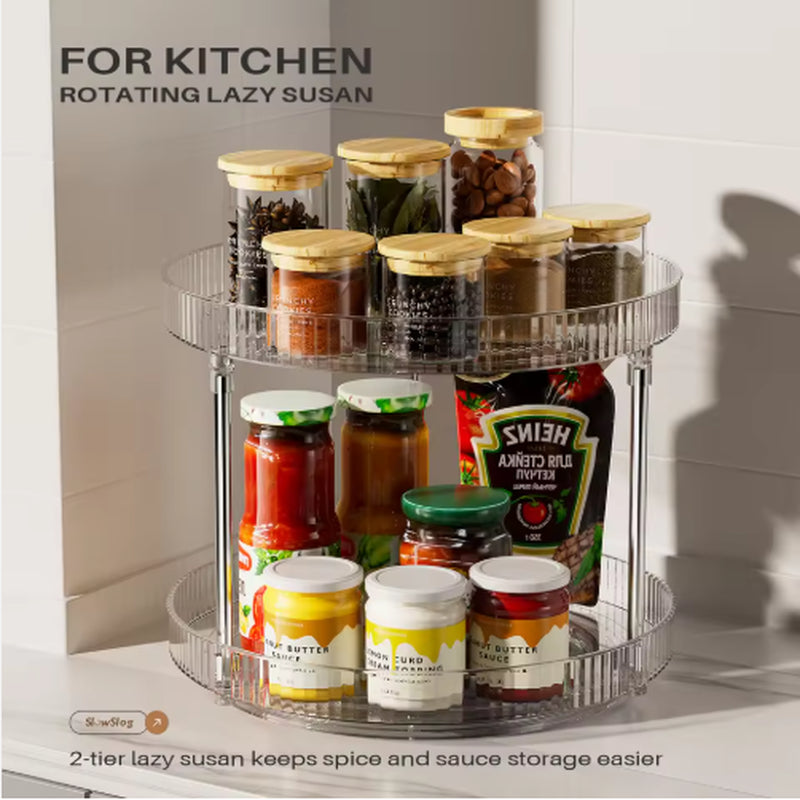 Double-Layer Turntable Rotating Spice Rack Organization Spinning Organizer