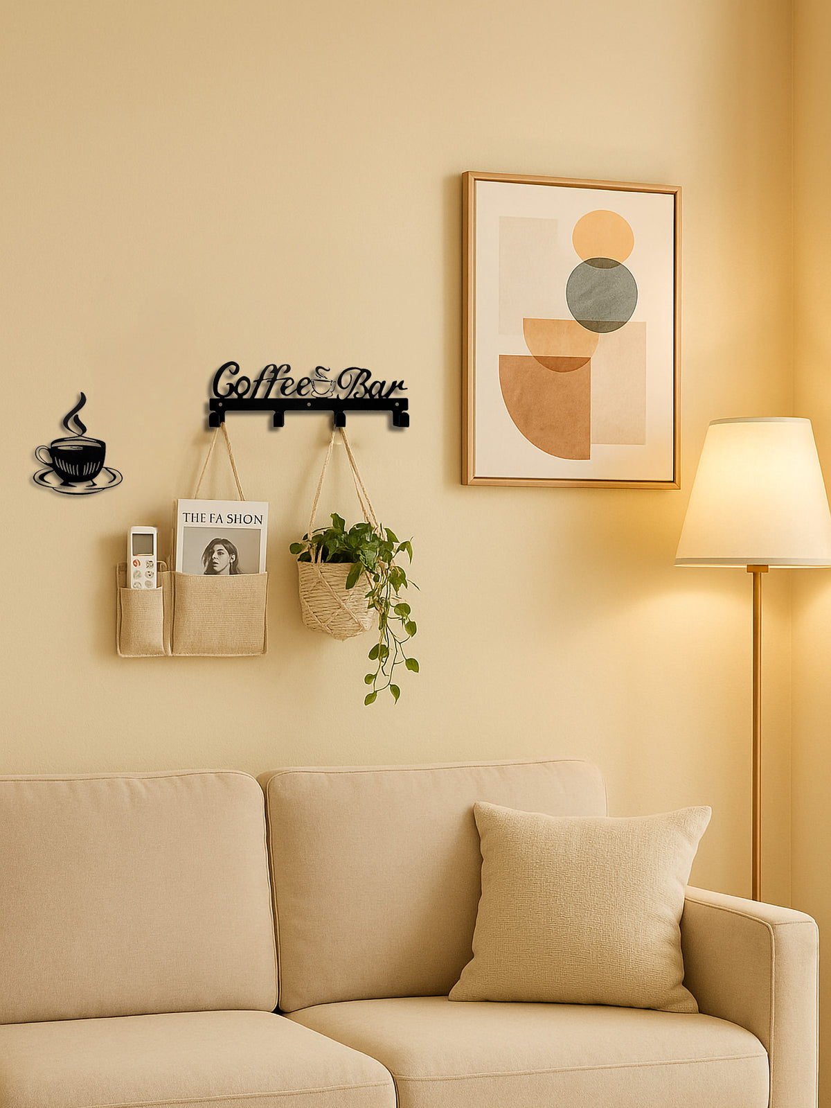 Coffee Cup Rack with Hooks - Wall-Mounted Metal Organizer for Kitchen Decor