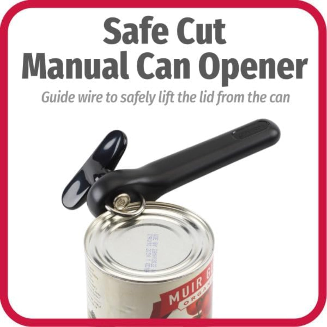 Can Opener, Safe Cut Manual Can Opener, No Sharp Can Edges, Black