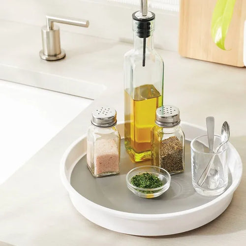 10" Lazy Susan Turn Table: Non-Slip Kitchen Organizer, Spice & Pantry Storage, White Plastic