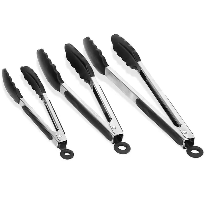 3Pcs Kitchen Tongs Stainless Steel Locking Food Tongs with Silicon