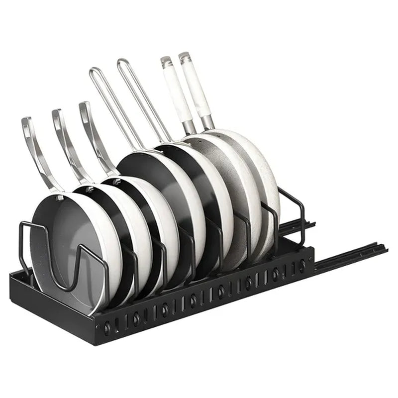 Pull Out Pots and Pans Organizer under Cabinet with 8 Adjustable Dividers Rustproof Carbon Steel Sliding Pots Holder for Kitchen Cookware Bakeware Pots Lids Storage
