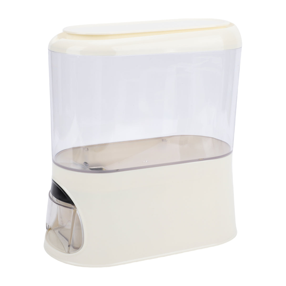 Rice Dispenser with Cup PP Sealed Clear Dry Food Storage Grain Container Bin for Pantry Home Kitchen Organization Cream White