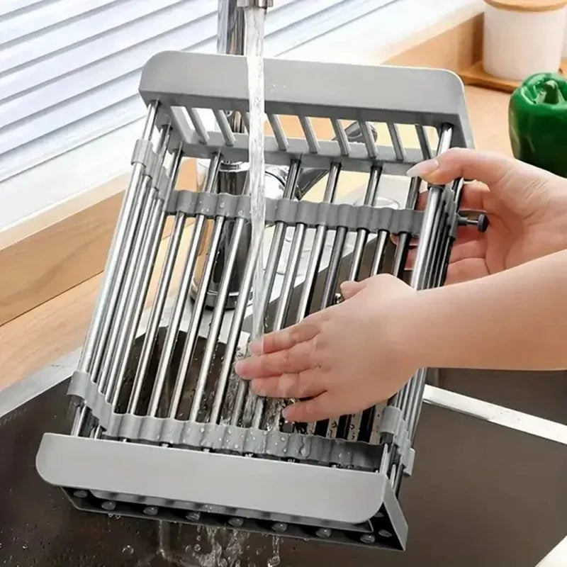 Adjustable Immersion Sink Dish Drying Rack with Stainless Steel Drain Basket - Portable and Retractable Space-Saving Fruit and Vegetable Solution(Ups/Ups Logistics Delivery Supports Self-Pickup)
