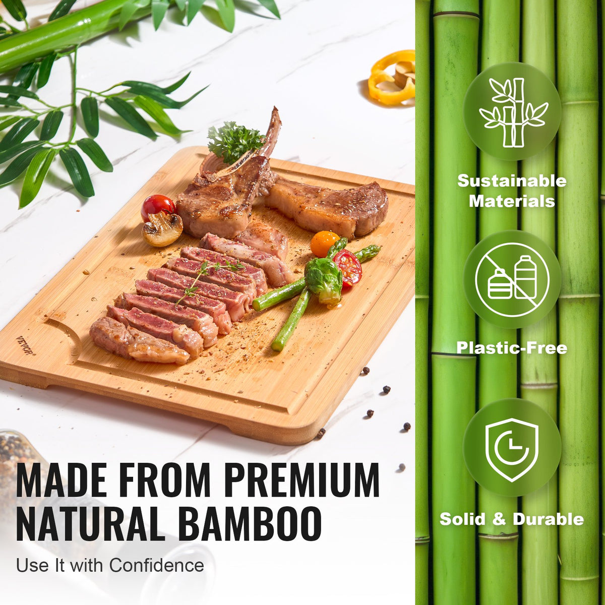 Bamboo Cutting Board Premium Versatile Cut Board with Built-In Handle