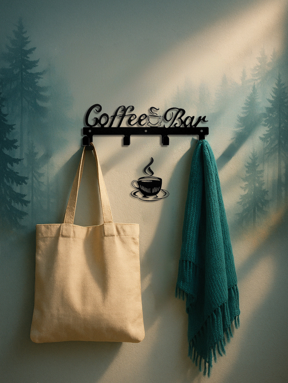 Coffee Cup Rack with Hooks - Wall-Mounted Metal Organizer for Kitchen Decor