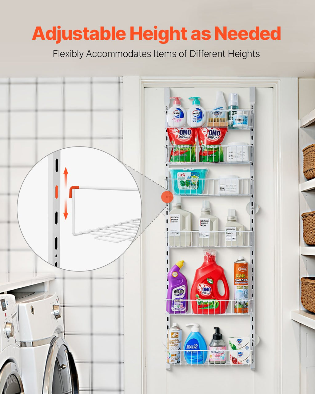 6-Tier over the Door Pantry Organizer Hanging Storage Rack Adjustable Kitchen