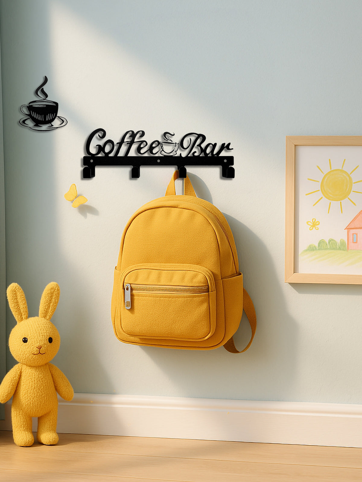 Coffee Cup Rack with Hooks - Wall-Mounted Metal Organizer for Kitchen Decor