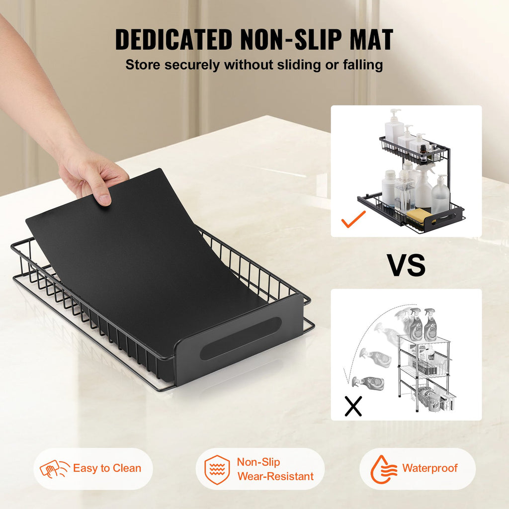 2-Tier 10.7"W X 14.2"D Pull Out Cabinet under Sink Organizer 10.7"X14.2" Drawer Basket, 12.5"Wx15.5"Dx13"H Install Size for Cabinet