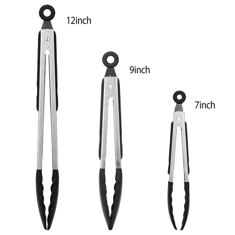 3Pcs Kitchen Tongs Stainless Steel Locking Food Tongs with Silicon