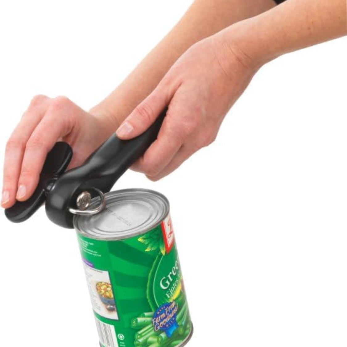 Can Opener, Safe Cut Manual Can Opener, No Sharp Can Edges, Black