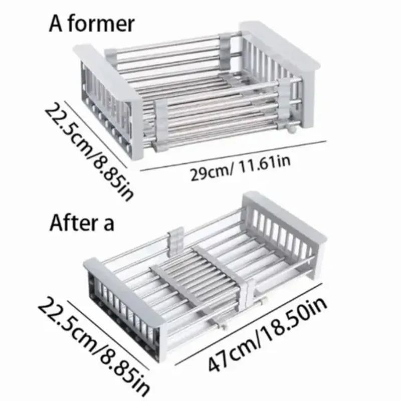 Adjustable Immersion Sink Dish Drying Rack with Stainless Steel Drain Basket - Portable and Retractable Space-Saving Fruit and Vegetable Solution(Ups/Ups Logistics Delivery Supports Self-Pickup)