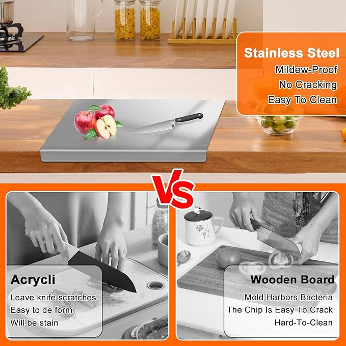 Stainless Steel Cutting Board for Kitchen - Large 304 Chopping Boards, Suitable for Meat Vegetables Bread and Baking,Kitchen Accessories.