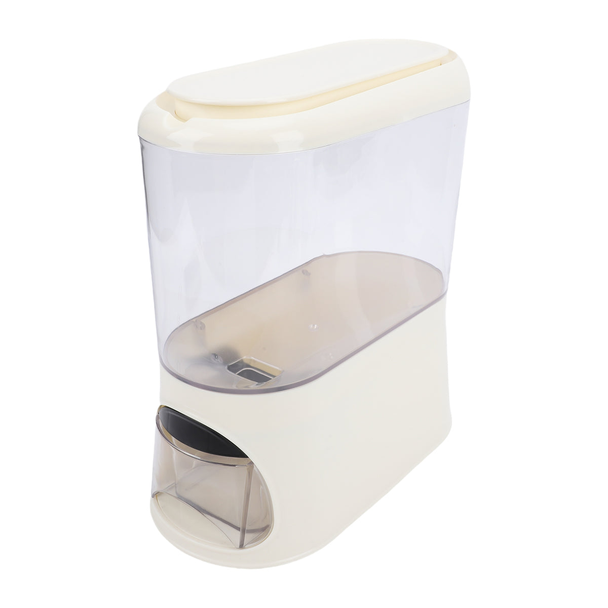 Rice Dispenser with Cup PP Sealed Clear Dry Food Storage Grain Container Bin for Pantry Home Kitchen Organization Cream White